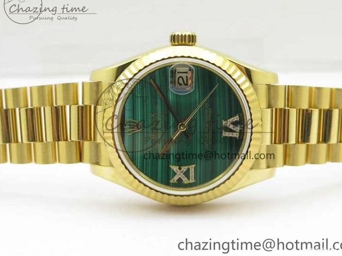 0516 Daydate 278288 31mm YG EWF Best Edition Green Malachite Dial on YG President Bracelet ETA SunProtective 2605